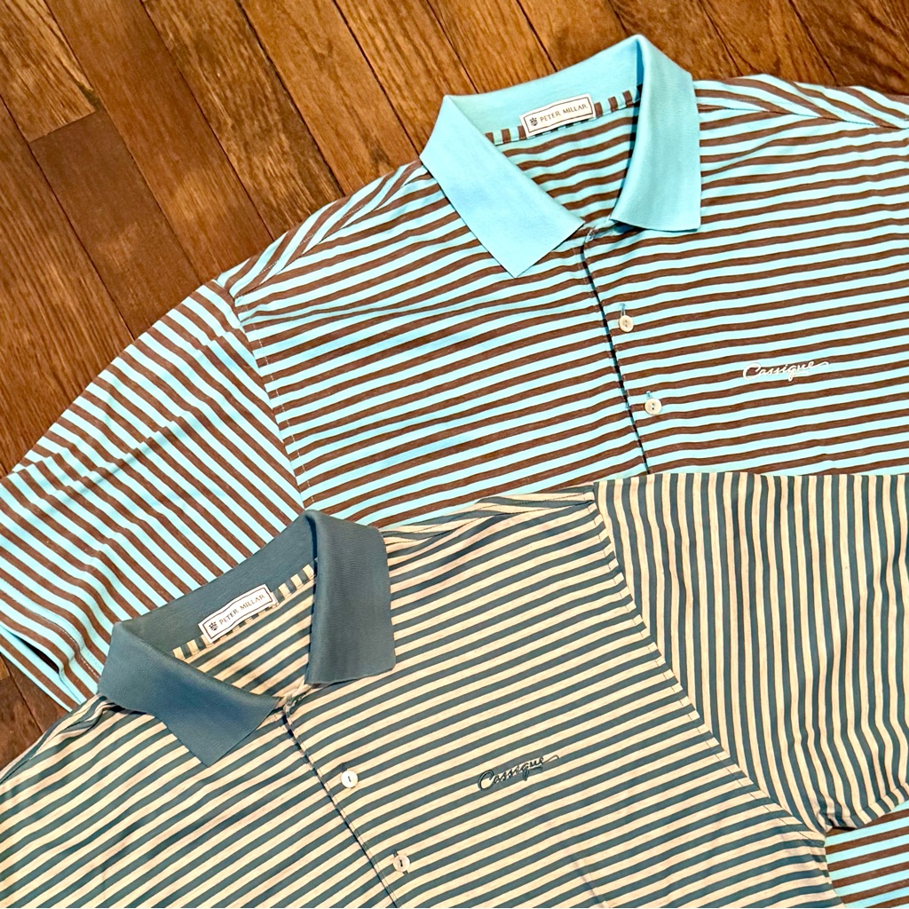 Lot Of 2 Peter Millar “Cassique” Kiawah Island Golf Made In Korea Striped Polos